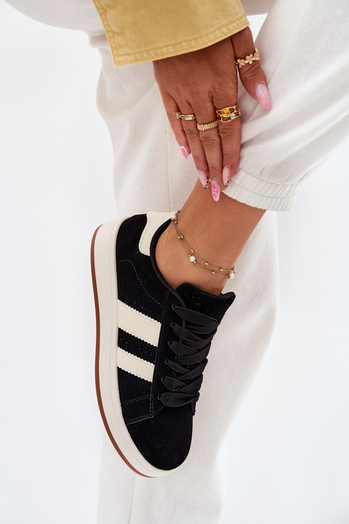 Sneakersy Damskie Z Eko Zamszu Czarne Arlenina