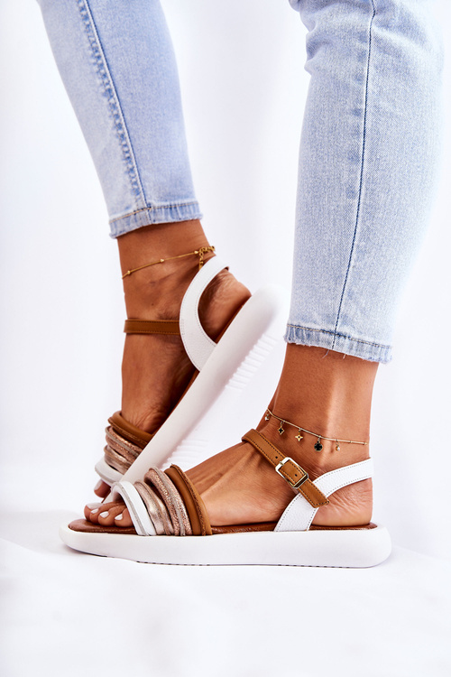 Modne Skórzane Sandały Damskie Maciejka 05561-11 Białe