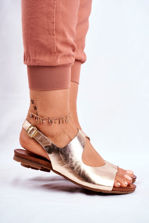 Damskie Sandały Laura Messi 1116 Skórzane Złote Vollare