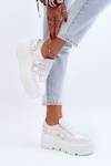 Zazoo 1833 Sneakersy Damskie Skórzane Na Masywnej Podeszwie Białe
