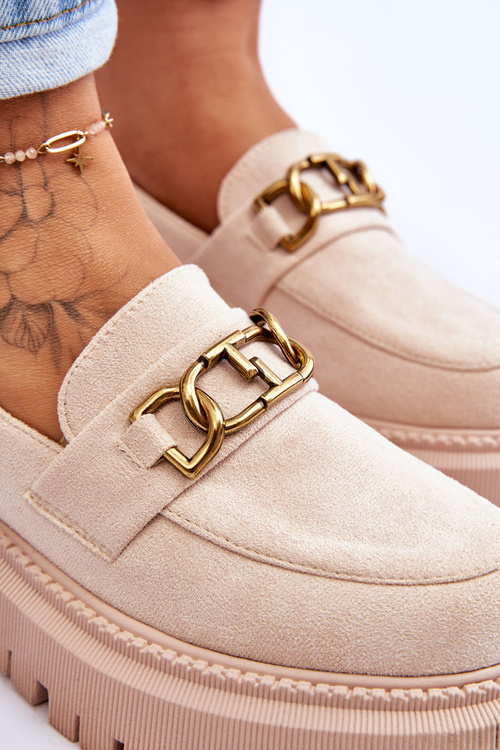 Damskie Zamszowe Mokasyny Na Platformie Jasnobeżowe Larey