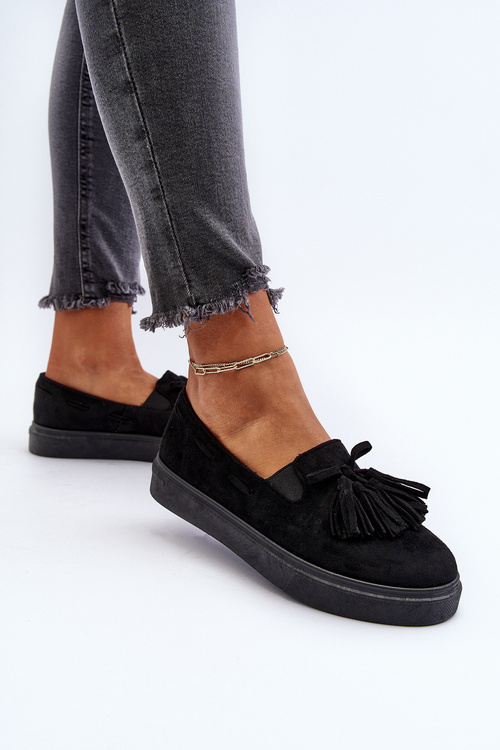 Damskie Espadryle Z Frędzlami Czarne Elorvia