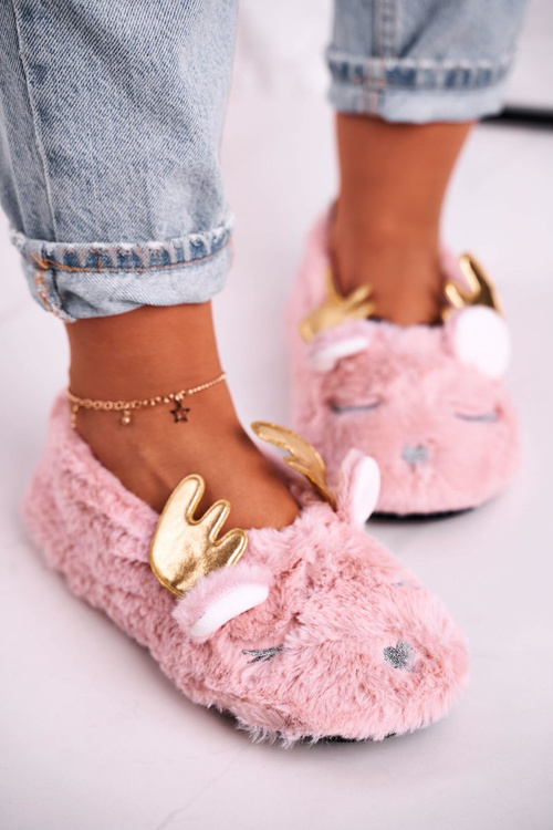 Świąteczne Ocieplane Futrzane Papcie Różowe Jingle Bells