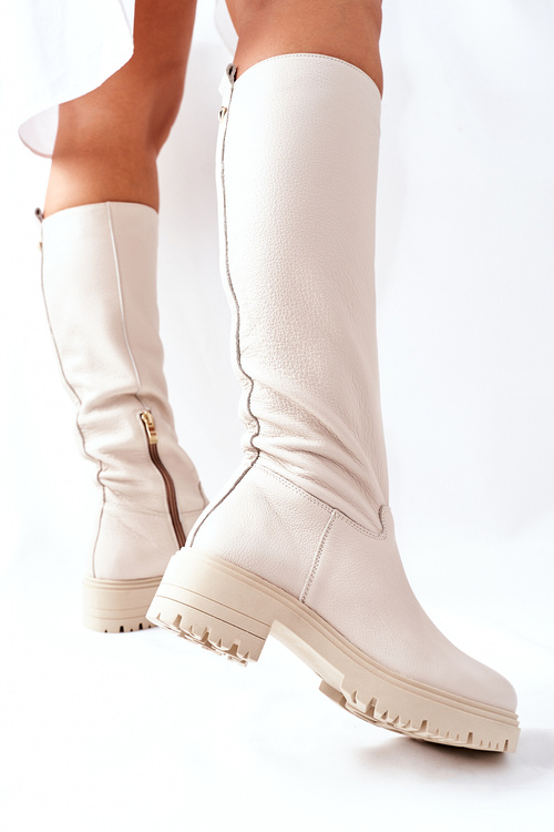 Skórzane Kozaki Beżowe Nicole 2685