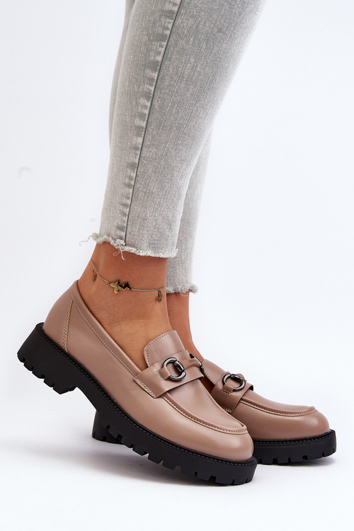 Damskie Mokasyny Eko Skórzane Beżowe Ledda