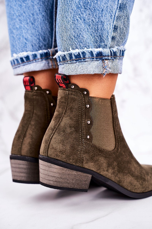 Damskie Klasyczne Sztyblety Botki Zamszowe Ciemno Zielone Walker