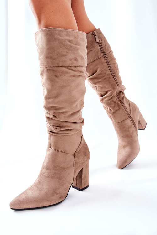 Kozaki Na Słupku Zamszowe Beżowe Dorelle