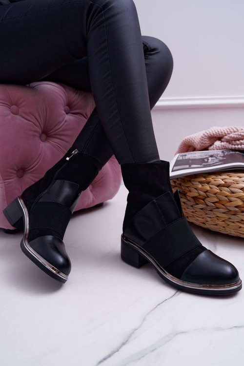 Botki Damskie Zamszowe Z Gumką Czarne Mange