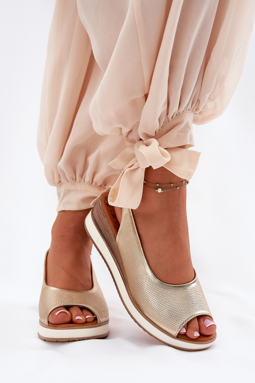 Skórzane Sandały Na Koturnie Artiker 56C2312 Złote