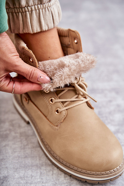 Damskie Ocieplane Botki Trapery Ciemny Beż Liv