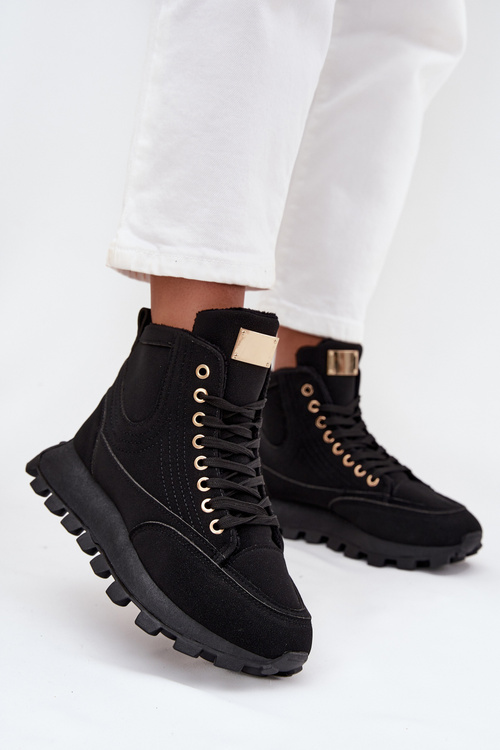 Ocieplane Trapery Damskie Na Platformie Czarne Marivira