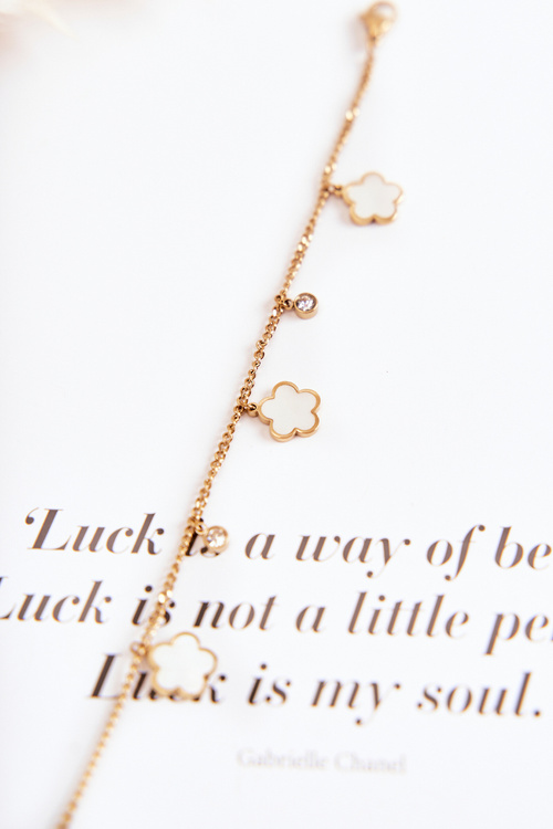 Bransoletka Na Łańcuszku Z Kwiatami Złoto-Biała