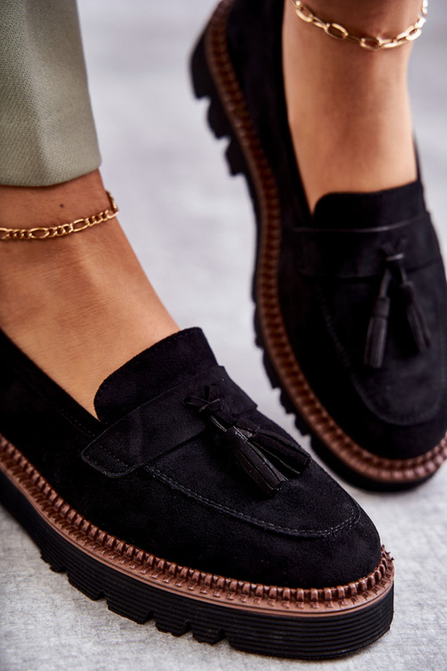 Damskie Zamszowe Półbuty Na Platformie Czarne Unni