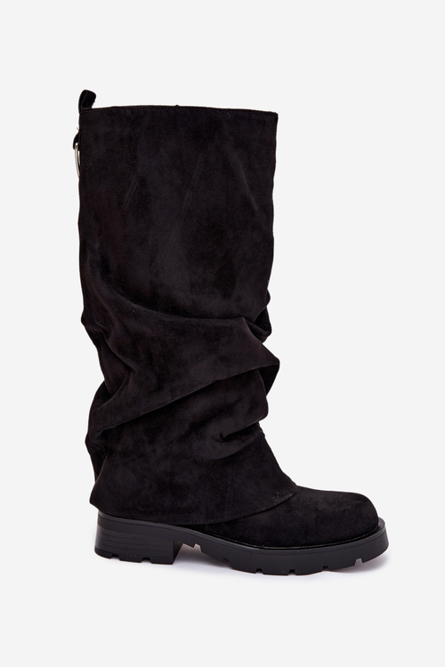 Kozaki Damskie Ocieplane Wsuwane Z Marszczoną Cholewką Czarne Ilvessa