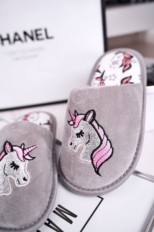 Dziecięce Klapki Papcie Z Jednorożcem Szare Unicorn