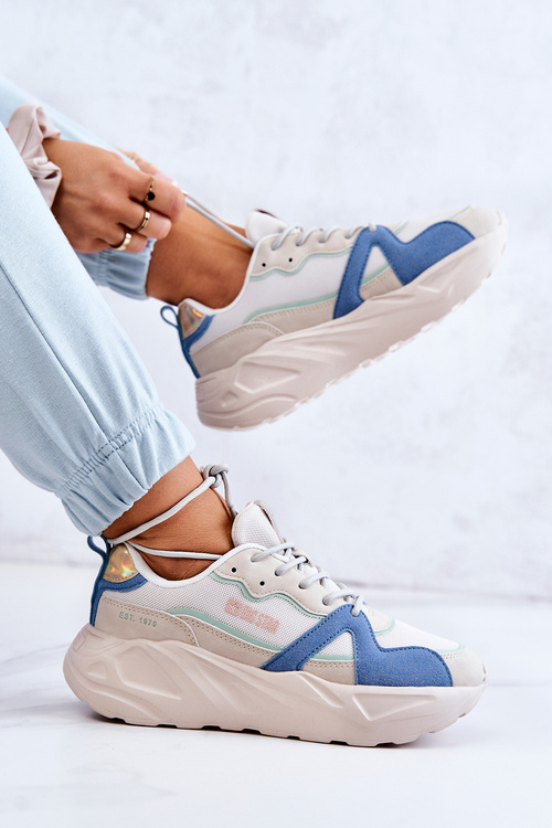 Damskie Sneakersy Memory Foam Big Star JJ274600 Beżowo-Niebieskie