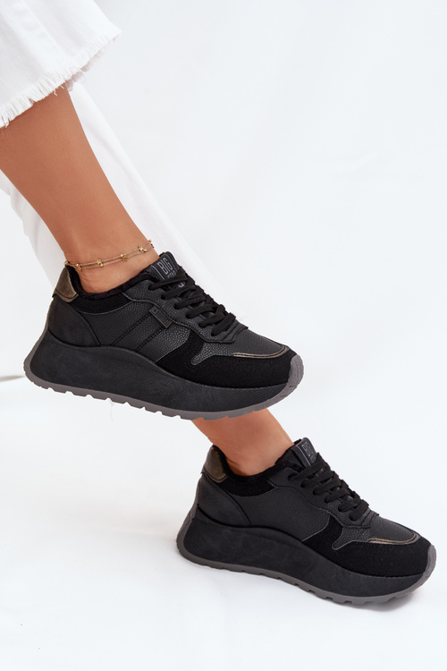 Ocieplane Sneakersy Damskie Na Platformie Big Star SS274007 HI-POLY SYSTEM Czarne