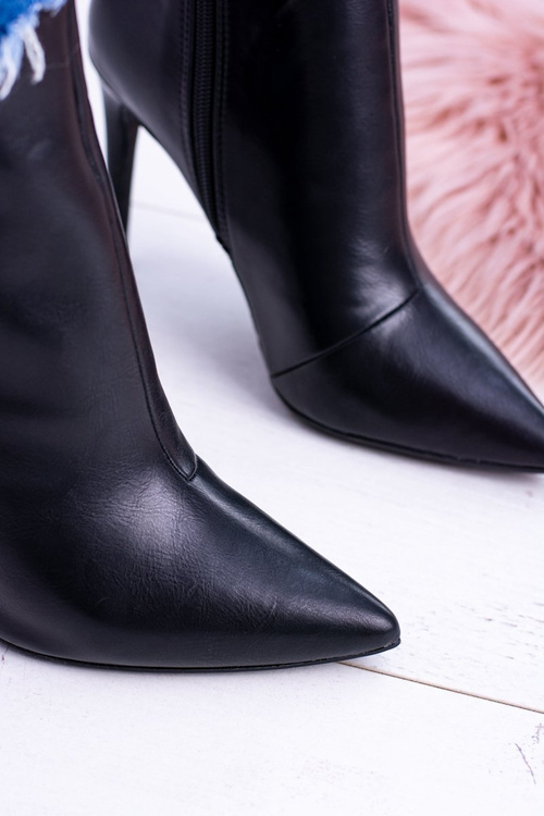 Czarne Wysokie Botki Na Szpilce Remos