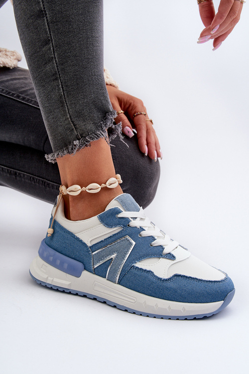 Jeansowe Sneakersy Damskie Z Eko Skóry Niebieskie Vinelli