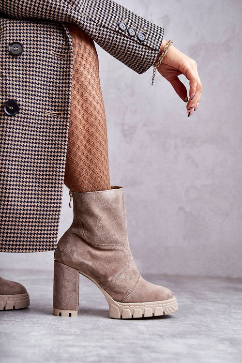 Zamszowe Botki Na Obcasie Beżowe Elia