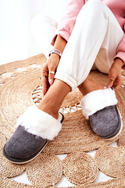 Papcie Ocieplane Z Futerkiem Szare Flamarin