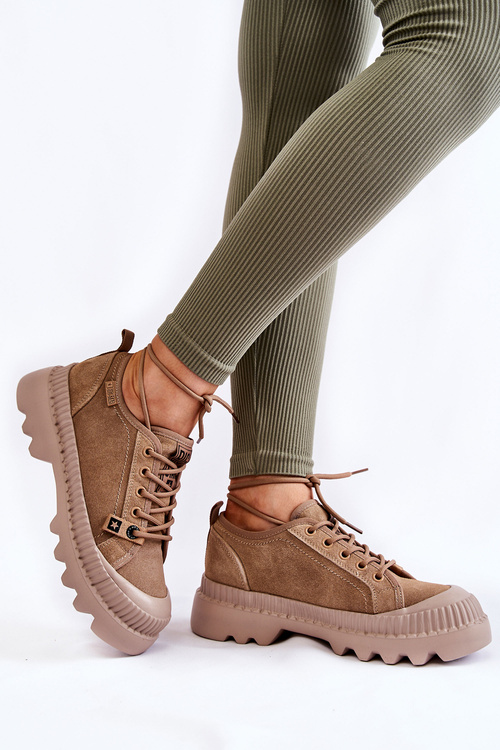 Zamszowe Buty Sportowe Big Star KK274511 Beżowe