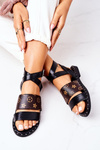 Płaskie Skórzane Sandały Czarne Loretta