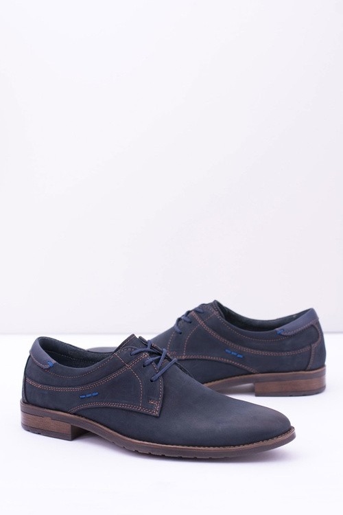 Eleganckie Męskie Skórzane Półbuty Granatowe Santiago