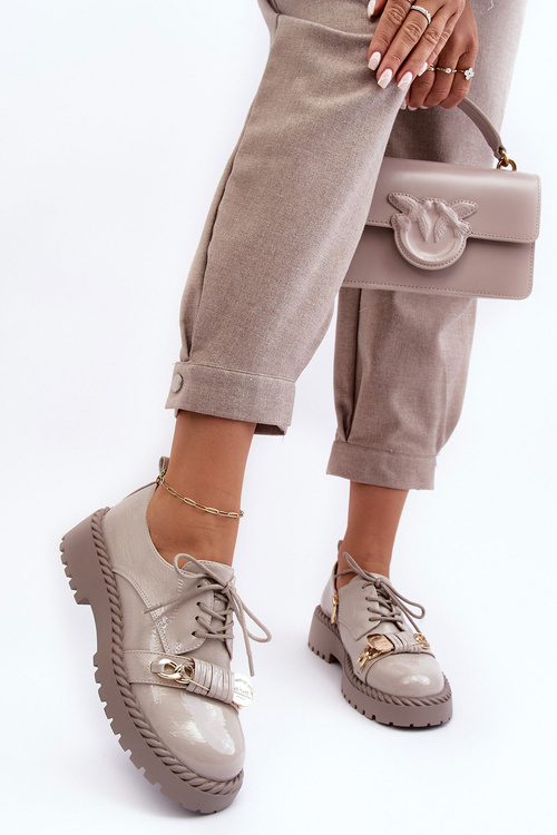 Damskie Lakierowane Półbuty D&A MR870-81 Szare