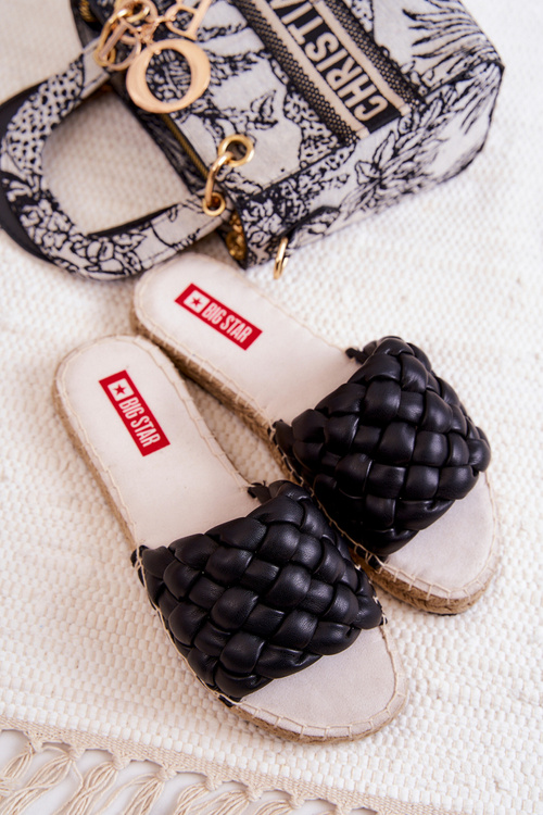 Skórzane Plecione Klapki Big Star JJ274919 Czarne