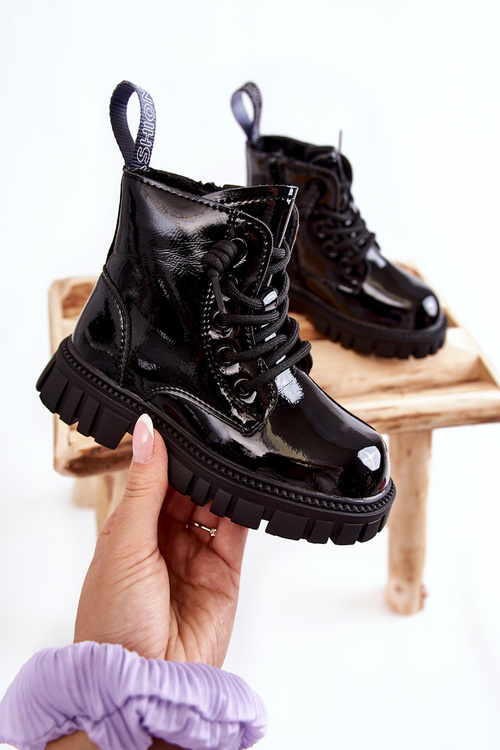 Lakierowane Ocieplane Botki Czarne Heidi