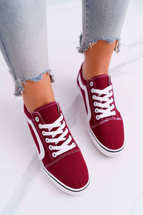 Trampki Damskie Materiałowe Bordowe Bestro