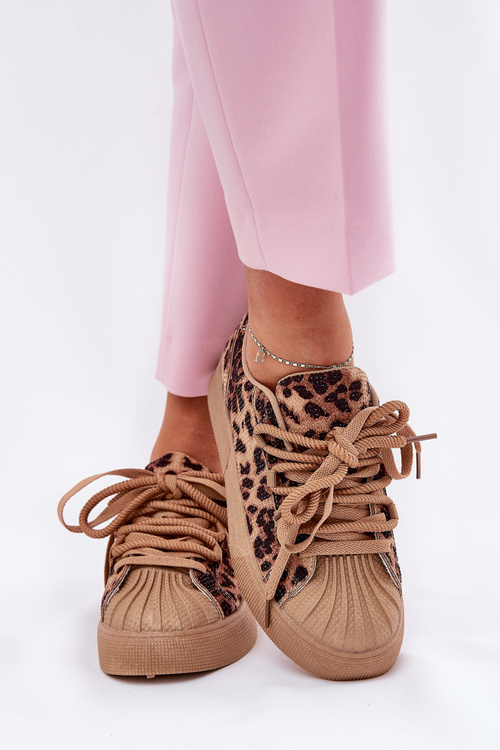 Sneakersy Damskie Ze Zdobieniem Na Platformie Panterka Brązowe Eanneth