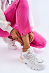 Modne Damskie Sneakersy Na Platformie Biało-Różowe Biko