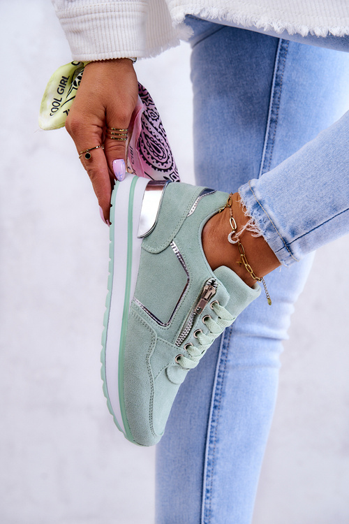 Zamszowe Buty Sportowe Na Platformie Jasnozielone Riverside