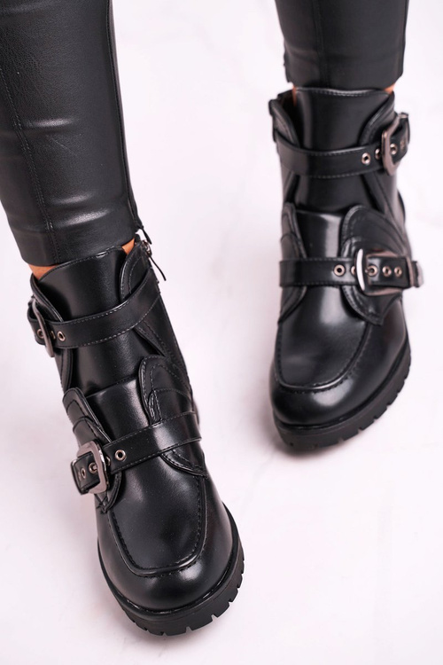 Damskie Botki Z Klamrami Ocieplane Skadi Czarne