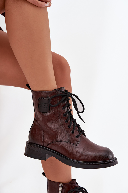 Skórzane Botki Workery Damskie Z Ozdobnym Detalem Maciejka K7180-01 Brązowe