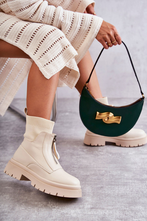 Damskie Botki Skarpetkowe Na Suwak Beżowe Shelter