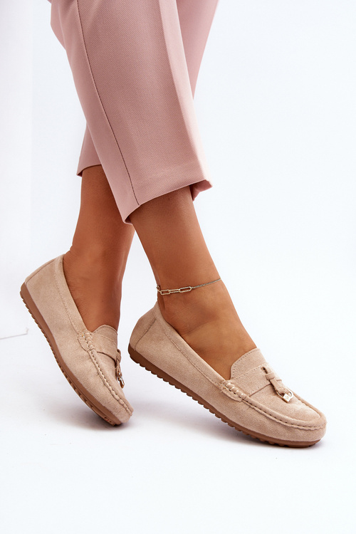 Damskie Zamszowe Klasyczne Mokasyny Beżowe Ontala