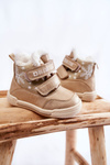 Dziecięce Ocieplane Botki Na Rzepy Big Star KK374189 Beżowo-Złote
