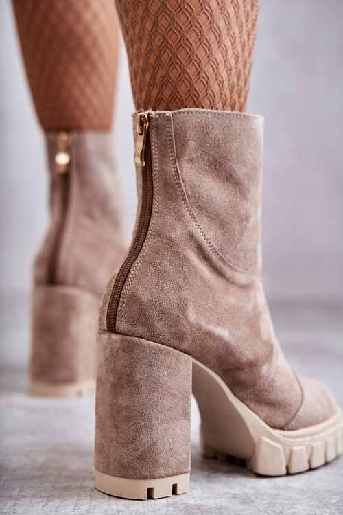 Zamszowe Botki Na Obcasie Beżowe Elia