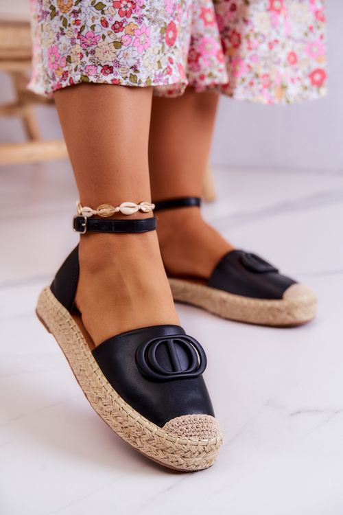 Skórzane Espadryle Z Ozdobą Czarne Nells