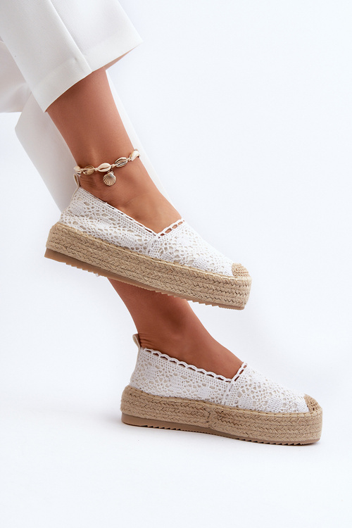 Espadryle Damskie Koronkowe Na Platformie Białe Elarose