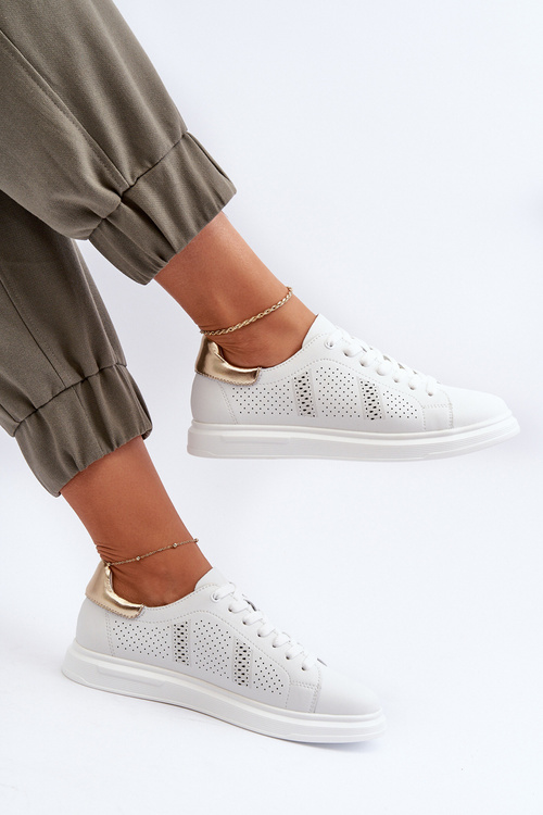 Lekkie Skórzane Trampki Damskie Białe S.Barski LR760