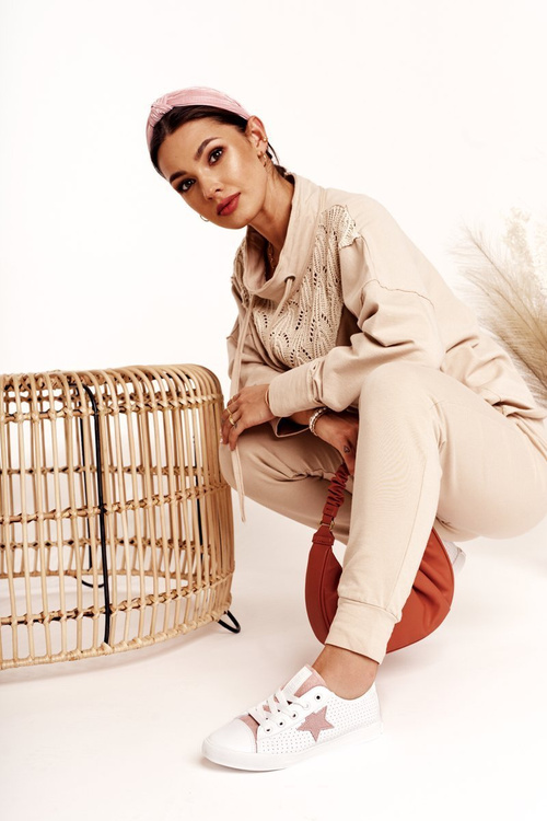 Damskie Skórzane Trampki Z Gwiazdą BIG STAR DD274691 Biało-Różowe