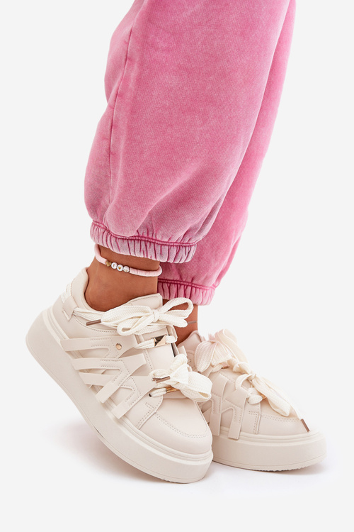 Eko Skórzane Sneakersy Na Platformie Beżowe Penolle