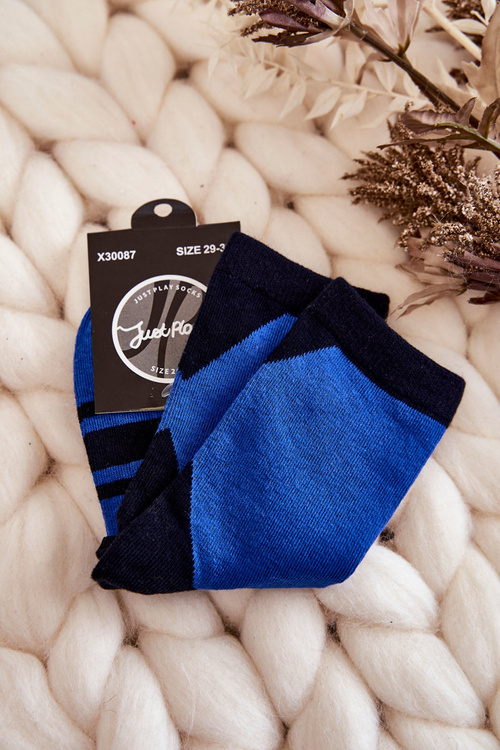 Młodzieżowe Skarpety Dwukolorowe Z Paskami Niebiesko-Czarne