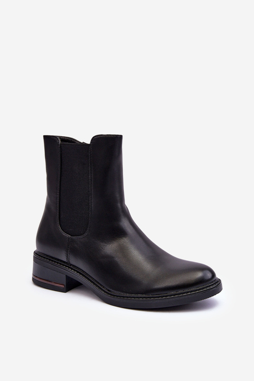 Niskie Skórzane Botki Sztyblety Damskie Czarne Tyber