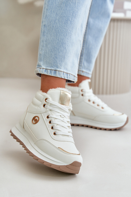 Botki Buty Sportowe Damskie Ocieplane Na Platformie Białe Ariatte