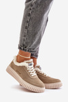 Skórzane Sneakersy Damskie Ocieplane Futerkiem Lee Cooper LCJ-24-01-2972 Beżowe